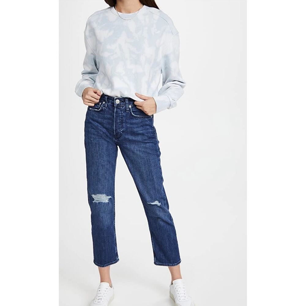 Rag & Bone City Tie Dye Terry Sweatshirt in Blue and White Size XS - Picture 3 of 9